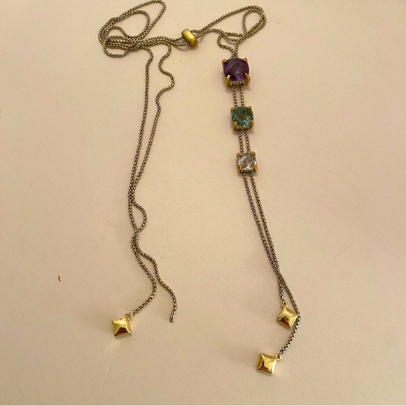 Stainless Steel slide chain with CZ Amethyst, Blue Topaz and clear - Picture 3 of 7